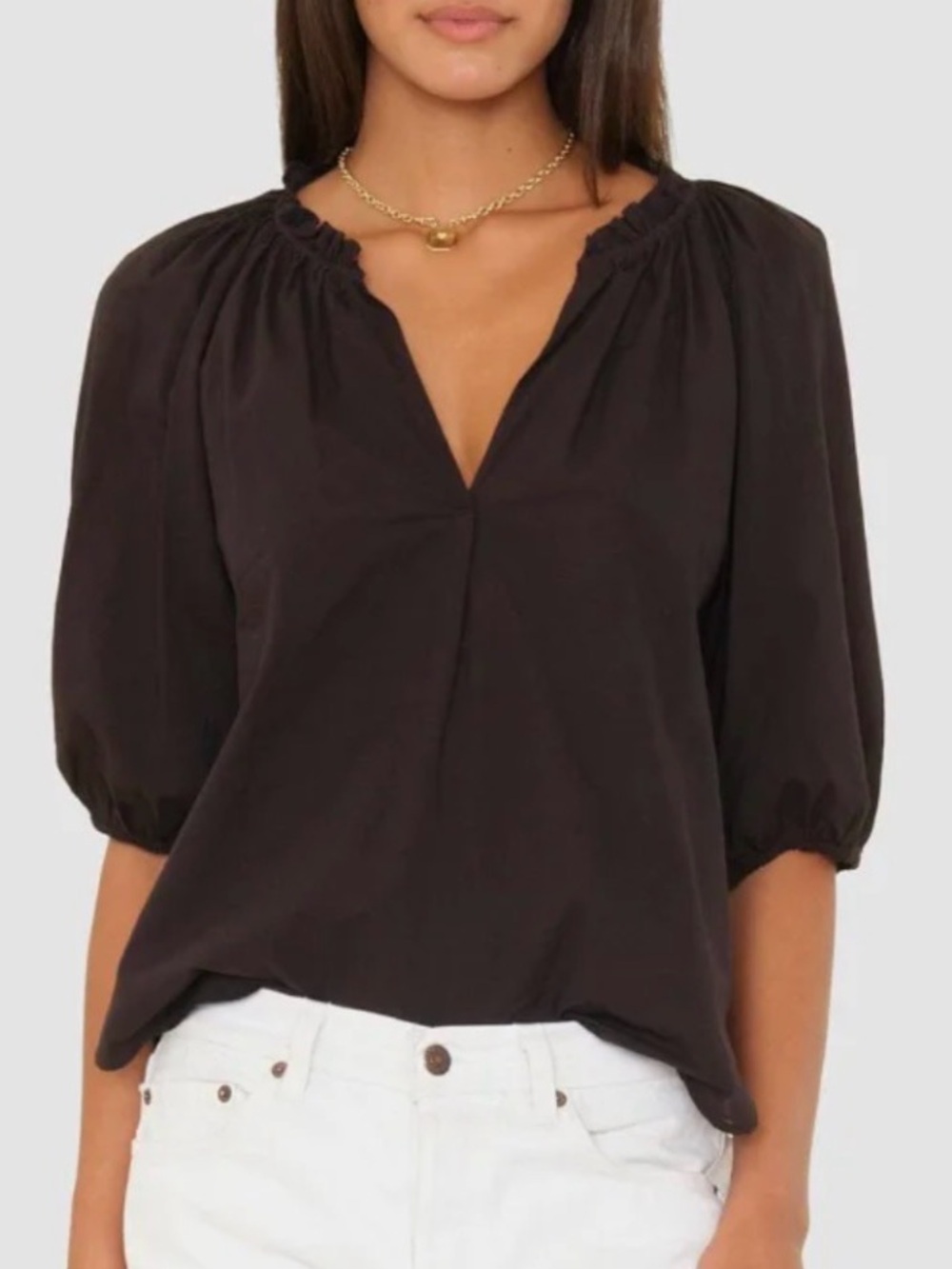 Xirena, Jules 100% Cotton Poplin Balloon Sleeve Popover Top, sz L
